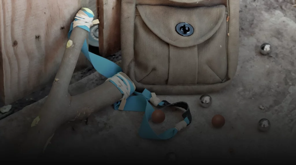 Steel vs clay slingshot ammo comparison showing differences in size, material, and use